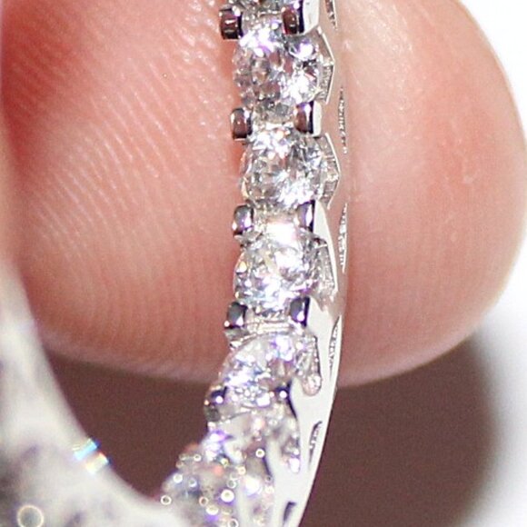 Sterling Silver Cubic Zirconia Hoop Earrings - Picture 4 of 8